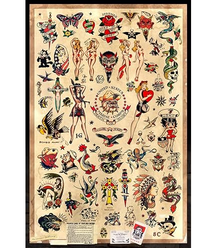 Amazon.co.jp: Sailor Jerryタトゥーフラッシュ（スタイルA）ポスター